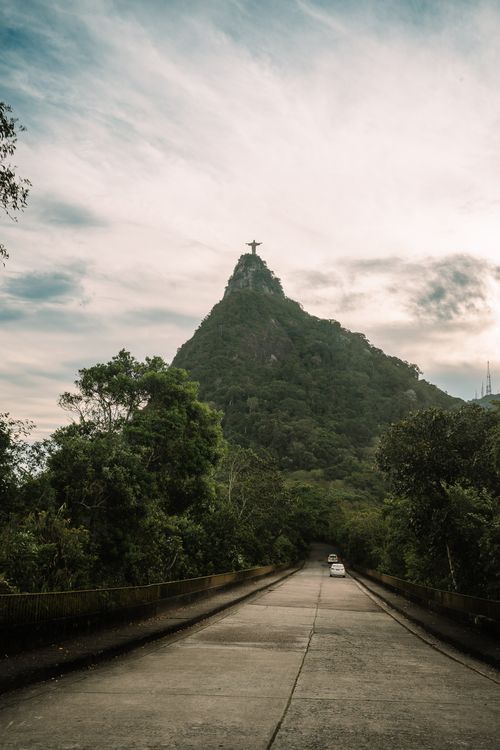 Free A scenic view of the iconic Christ the Redeemer statue on Corcovado Mountain in Rio de Janeiro, Brazil. Stock Photo
