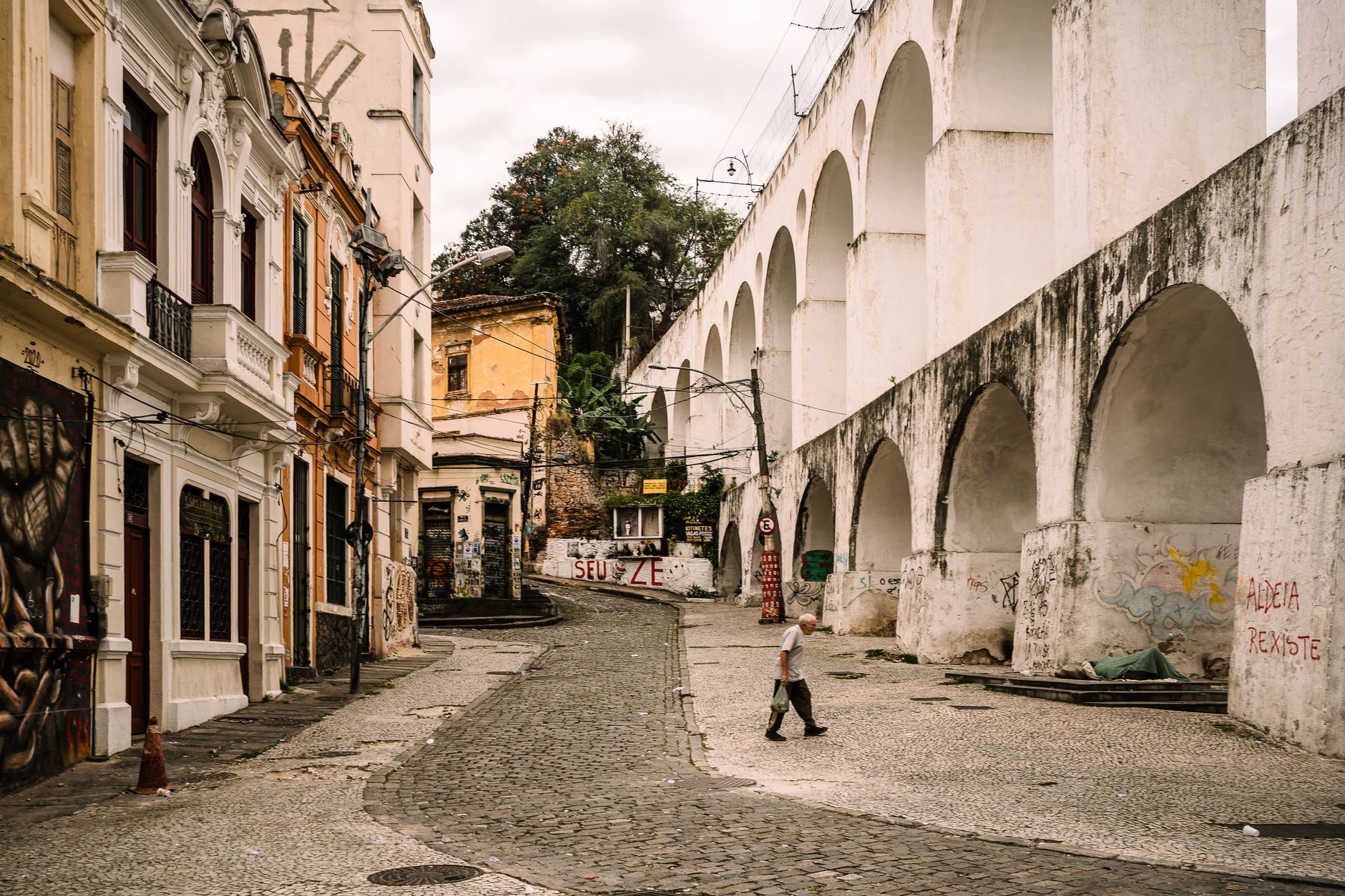 Street view of the historic Lapa Arches and colorful buildings in Rio de�J�Journal.