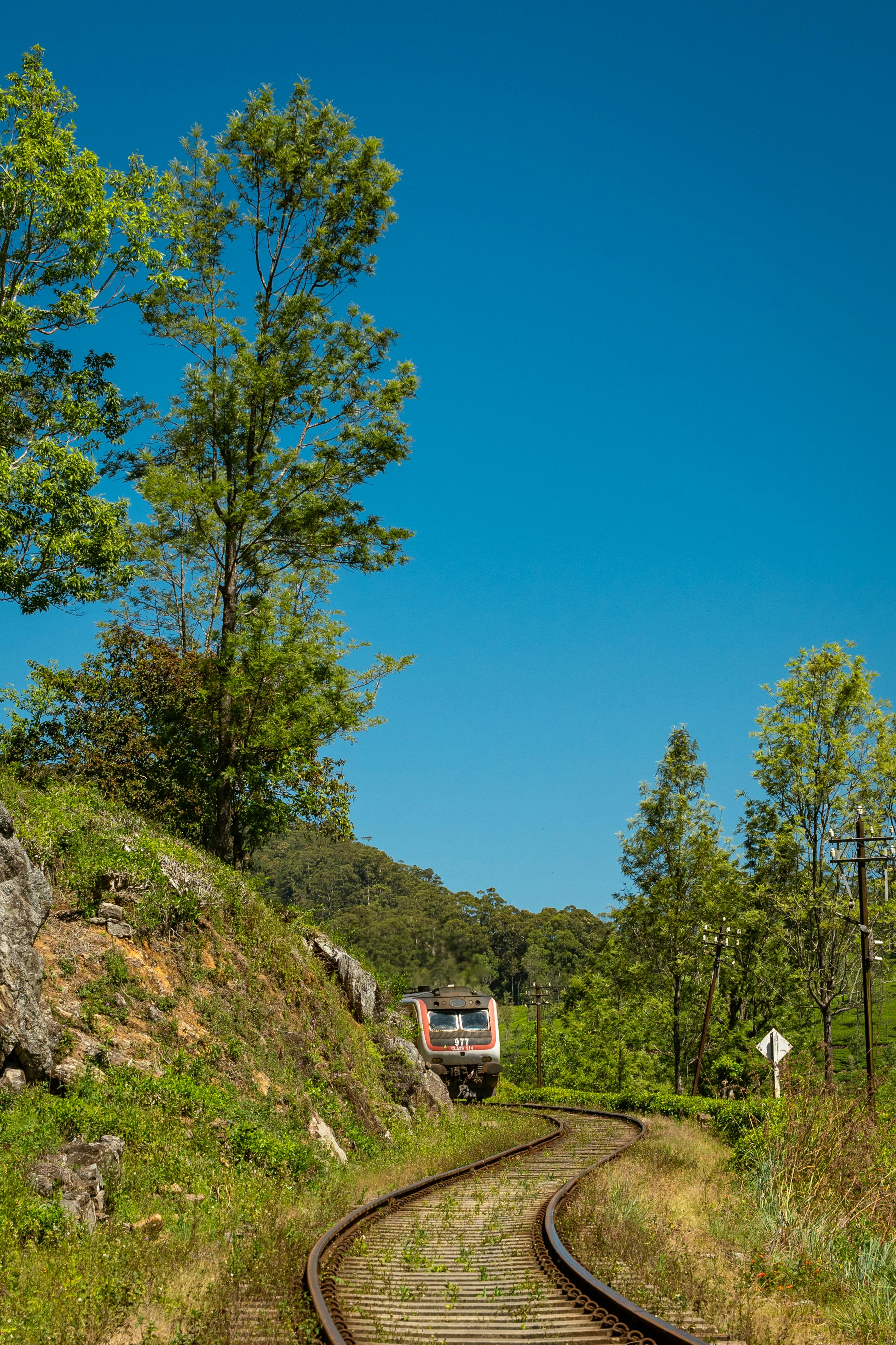 Train sri-lankais sur la ligne ferroviaire des hauts plateaux entre Kandy et Ella