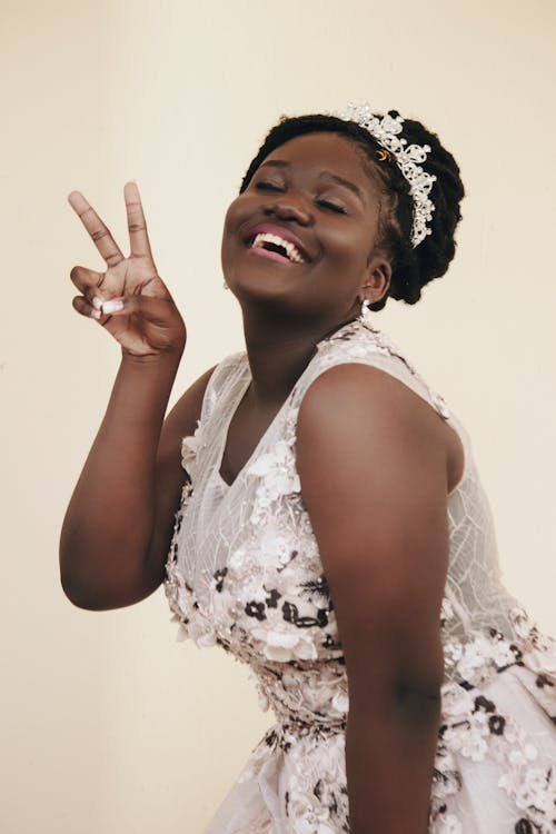 Free Woman in White Dress Taking A Selfie  Stock Photo