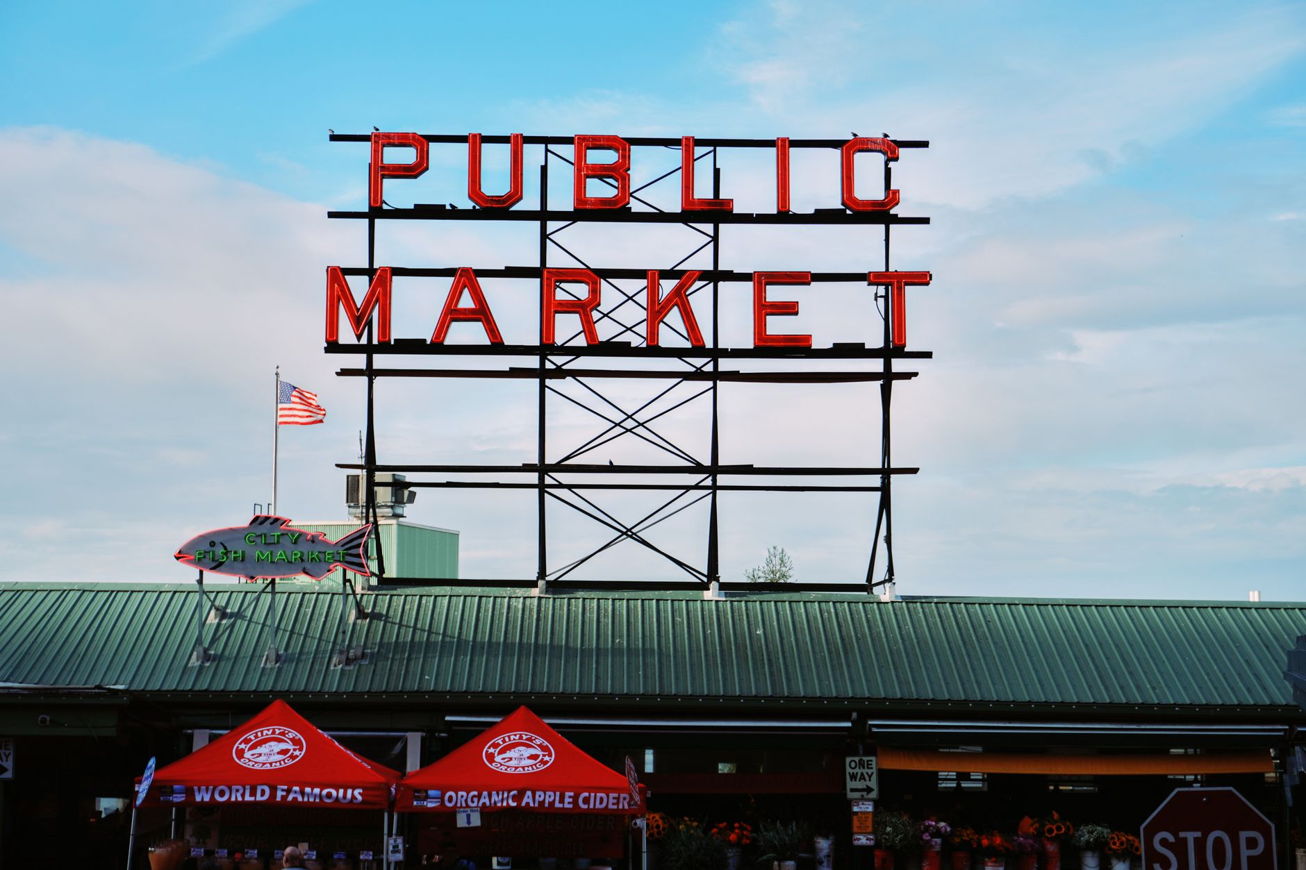 The famous Public Market sign at Pike Place Market, Seattle, Washington.