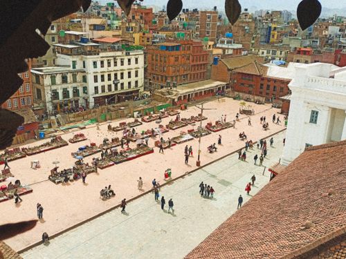 Free A vibrant aerial view of Kathmandu Durbar Square showcasing architecture and street life. Stock Photo