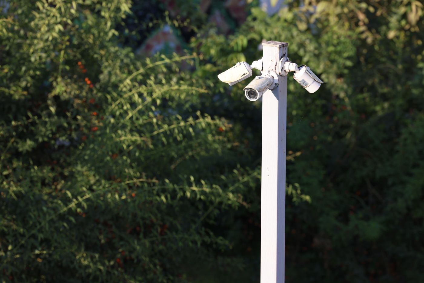 Caméra de surveillance fixée sur un mât