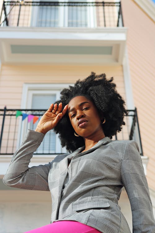 Woman in Gray and White Striped Dress Shirt