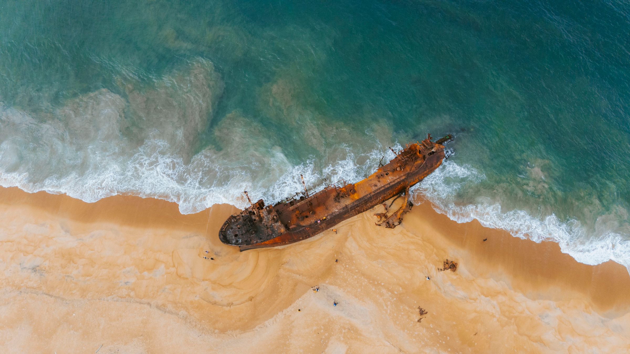 Rusted shipwreck on liberian coast, Comoros