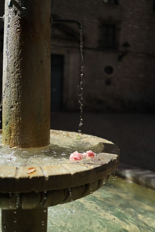 Free A stone fountain with flowing water in a historic courtyard setting, creating a serene atmosphere. Stock Photo