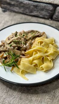 Venison Or Deer And Noodles With Cream Or White Sauce