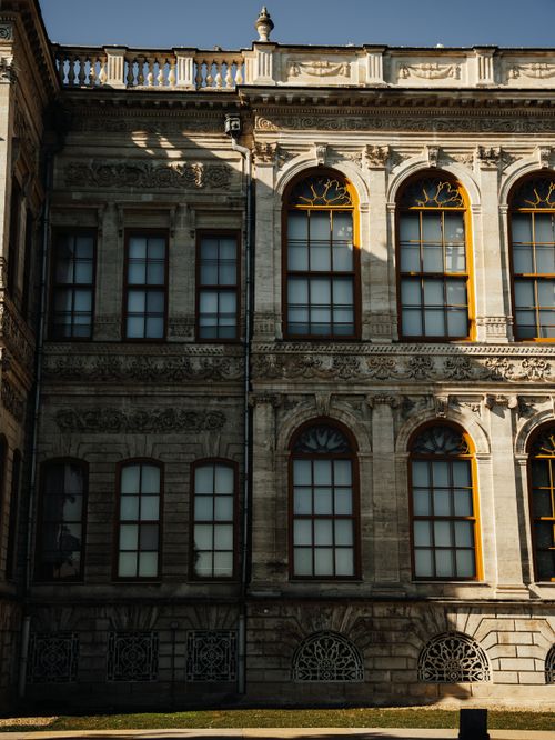 Free Close-up view of an elaborate historical building facade in Istanbul, Turkey showcasing architectural details. Stock Photo