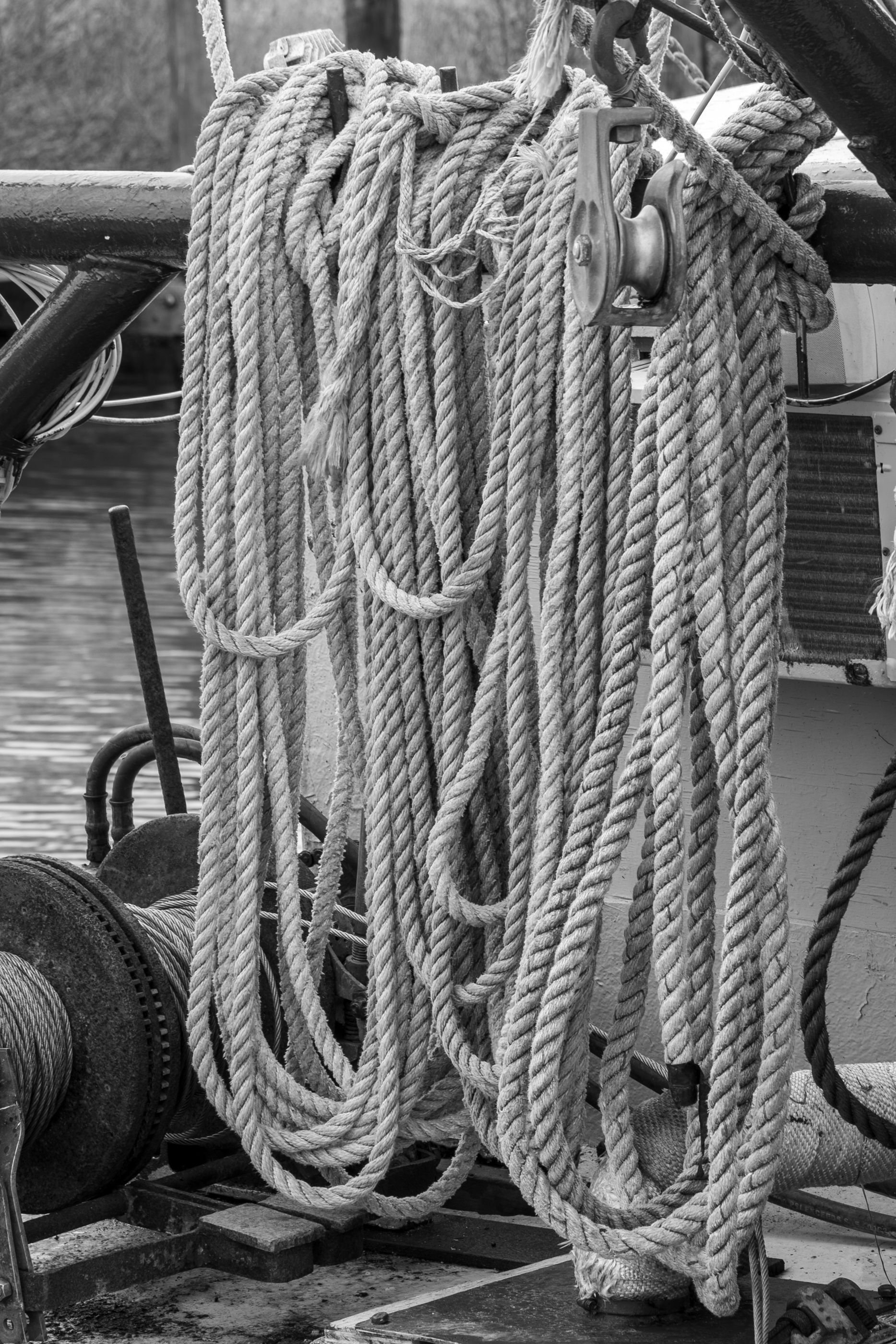 Tangled Ropes Hanging on a Boat Deck · Free Stock Photo