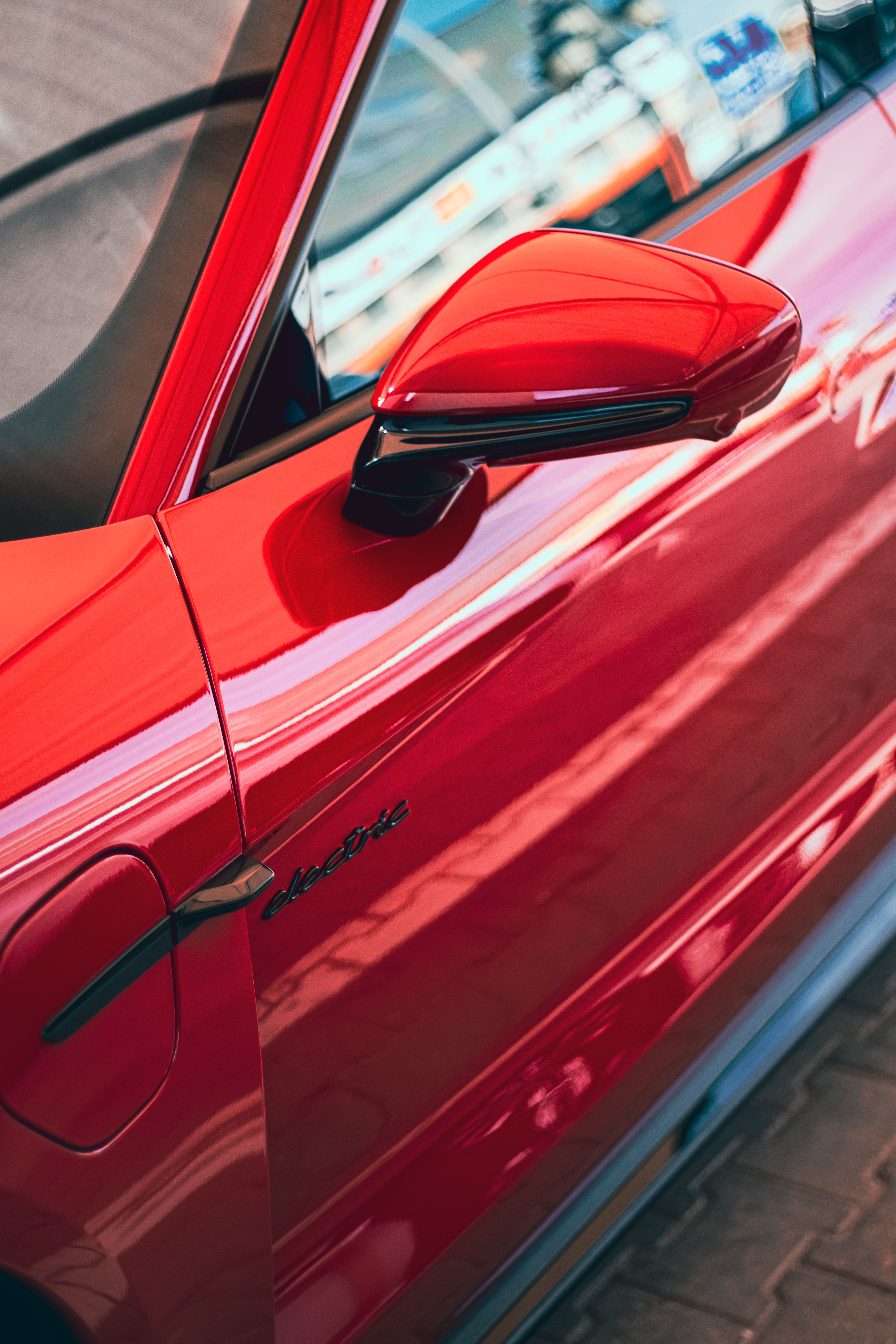 Close-up of vibrant red sports car
