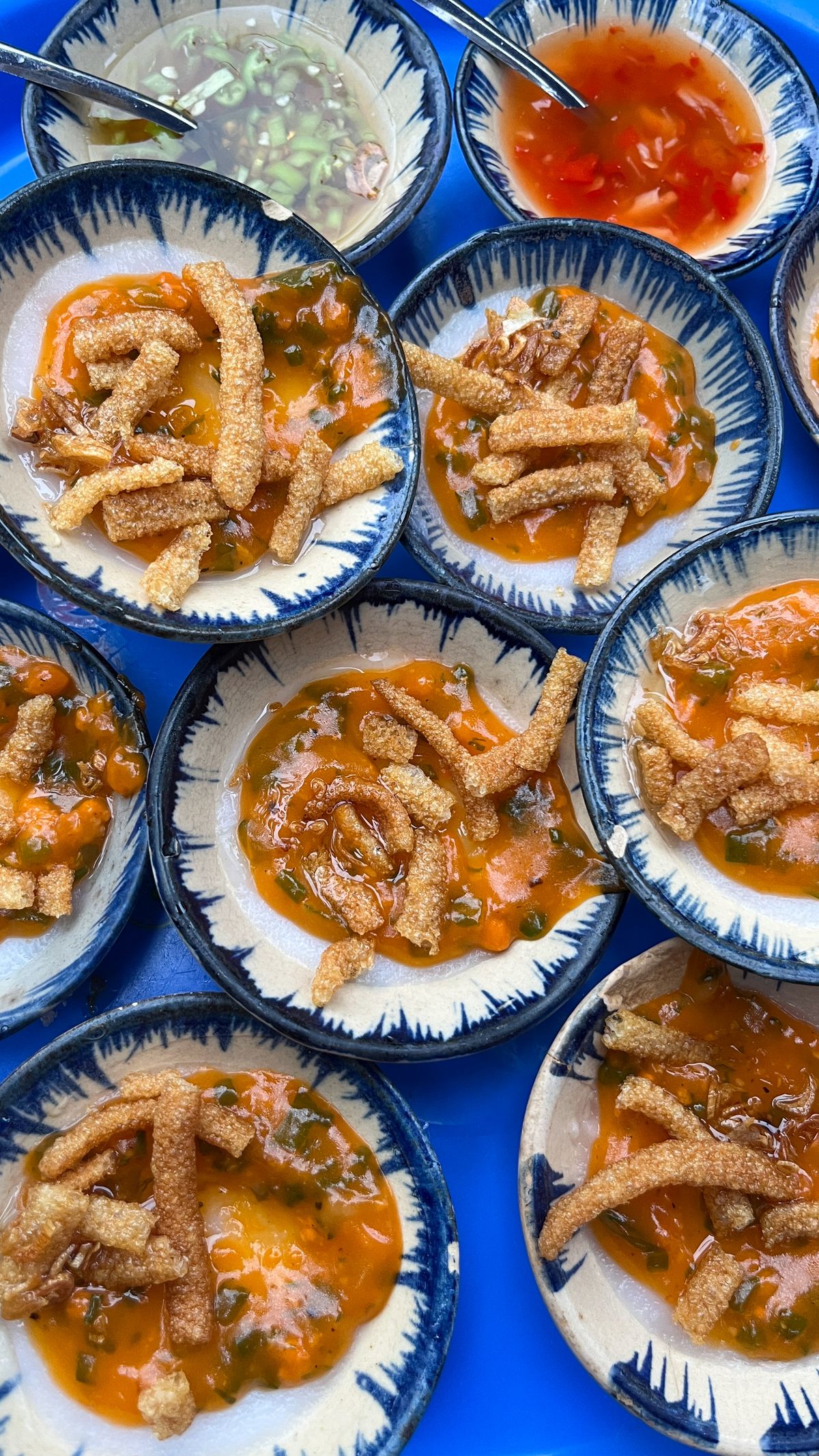 Banh beo with savory toppings photographed in Da Nang