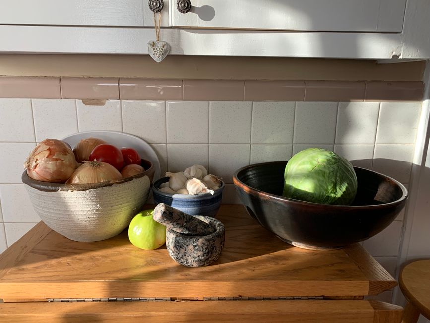 kitchen counter routine setup natural light lifestyle photo 2
