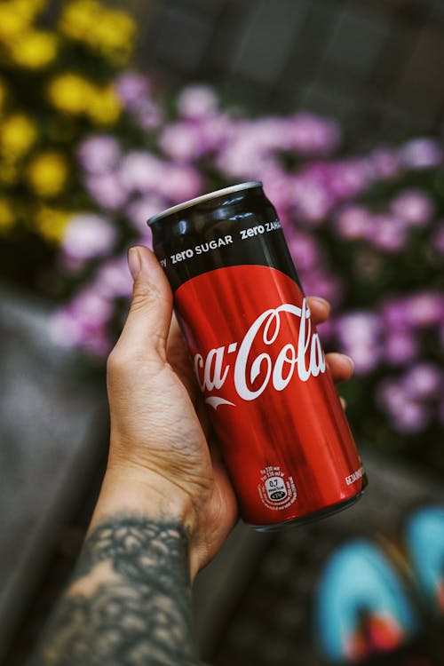 Free Coca Cola Cherry Can on Persons Hand Stock Photo