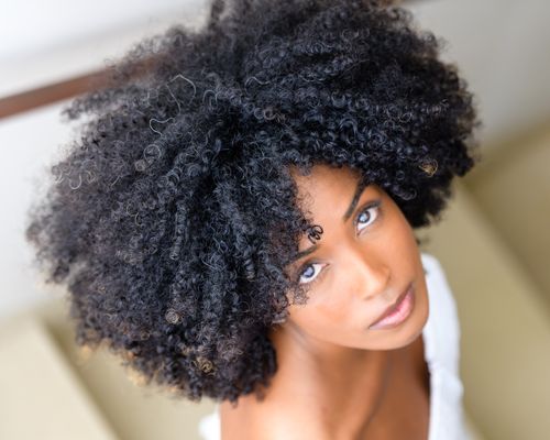 Free Stunning portrait of a woman showcasing her natural curly afro hairstyle indoors. Stock Photo
