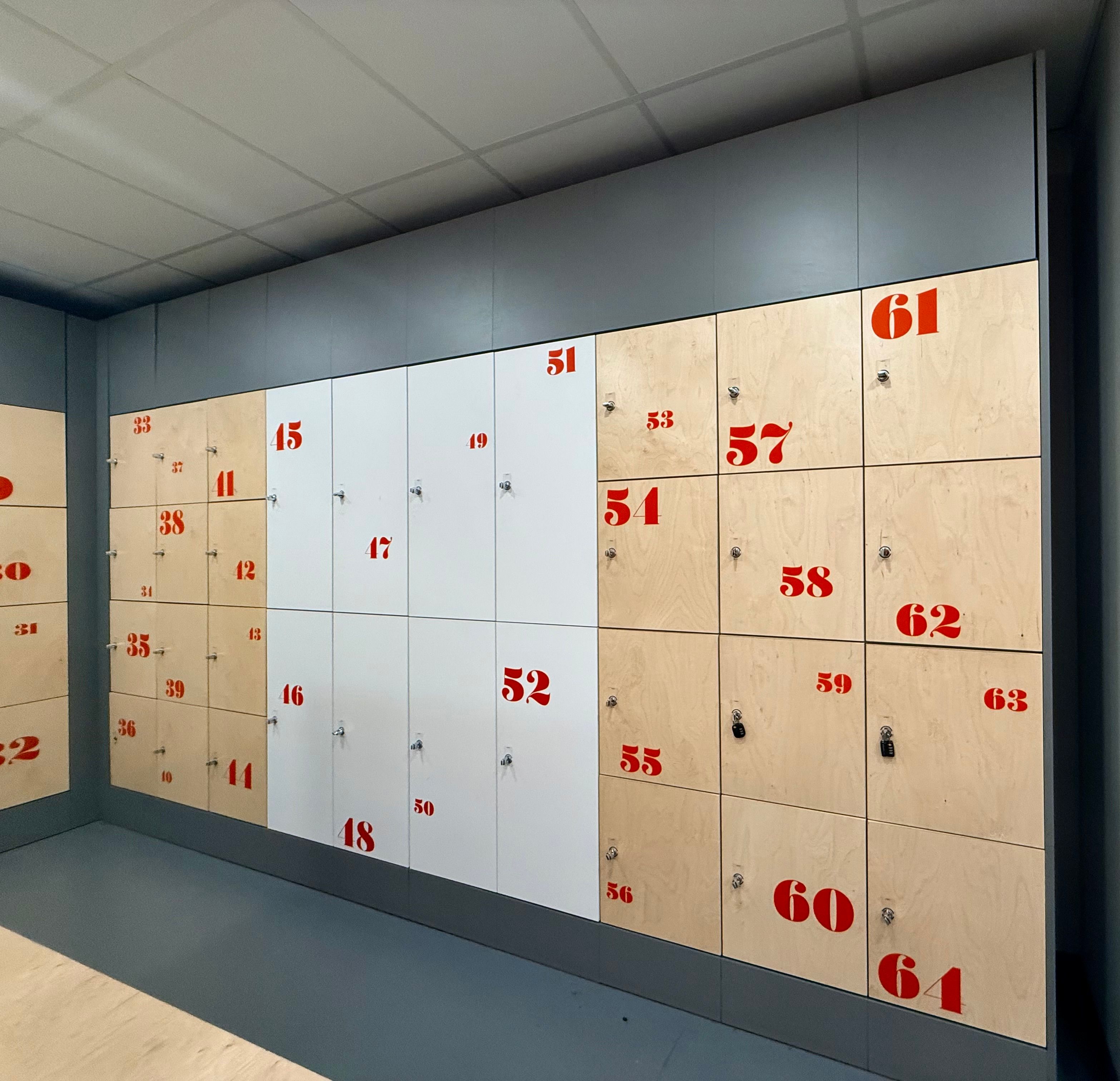 Modern Wooden Lockers with Red Numbers in Finland · Free Stock Photo