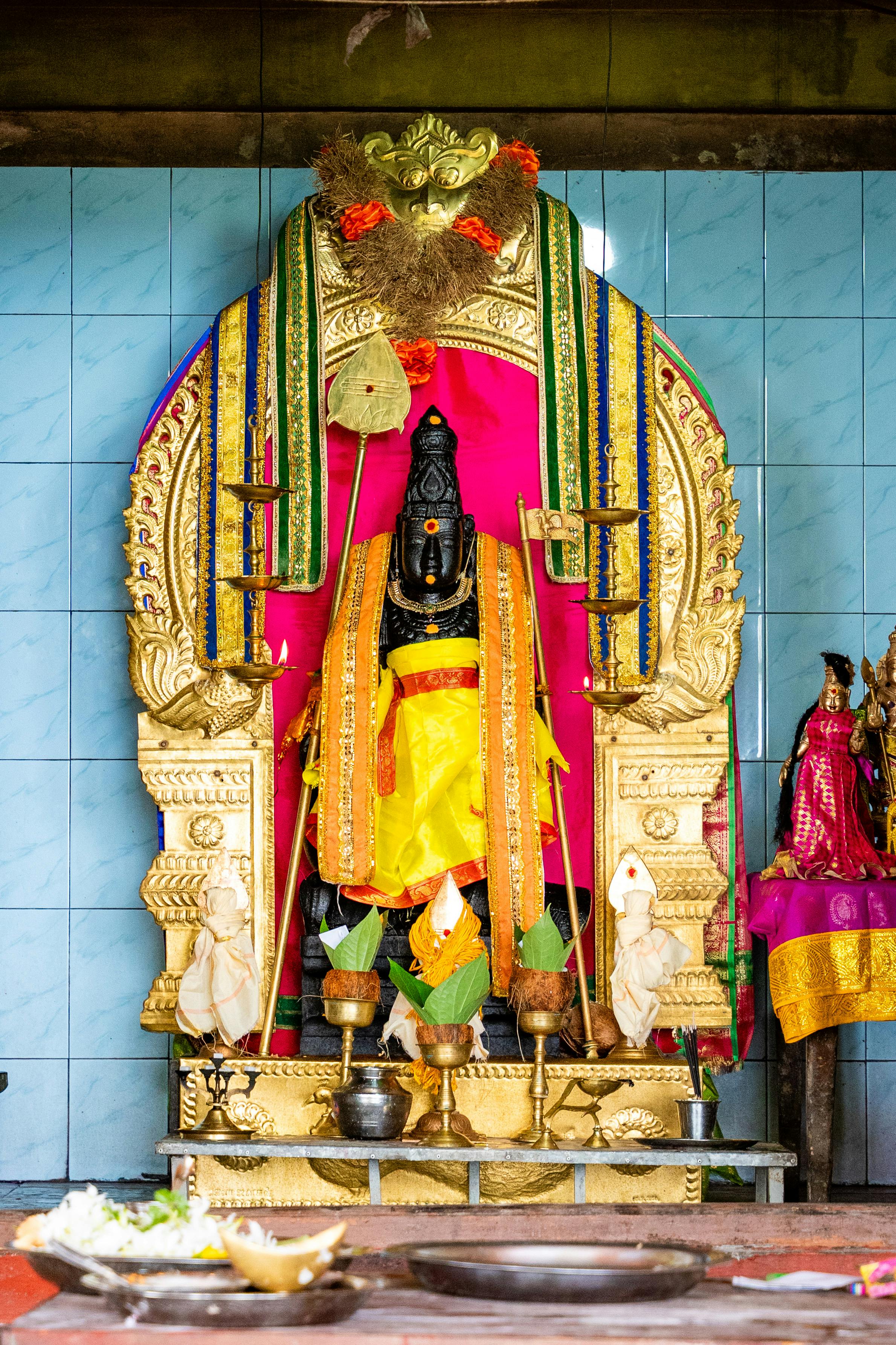 Intricately decorated Hindu shrine with vibrant colors in Vavuniya, Northern Province, Sri Lanka.