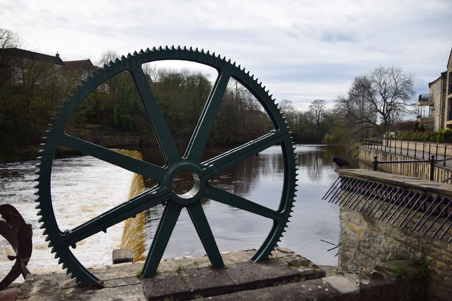 Rowing boats on the River Nidd below the railway viaduct at Knaresborough