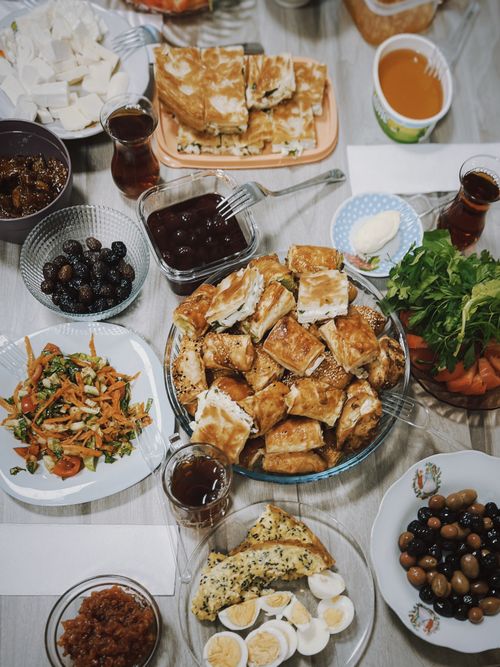 Free A diverse and colorful spread of traditional Turkish breakfast dishes on a table. Stock Photo