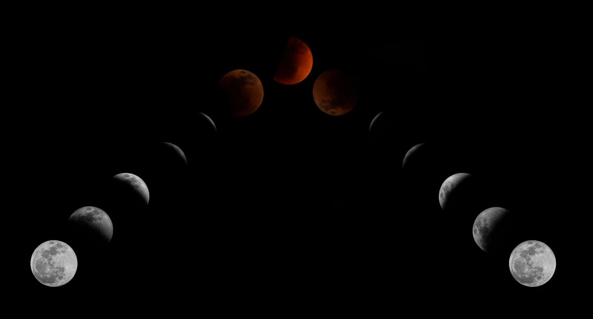 Phases of the Moon Sequence Against Black Sky · Free Stock Photo