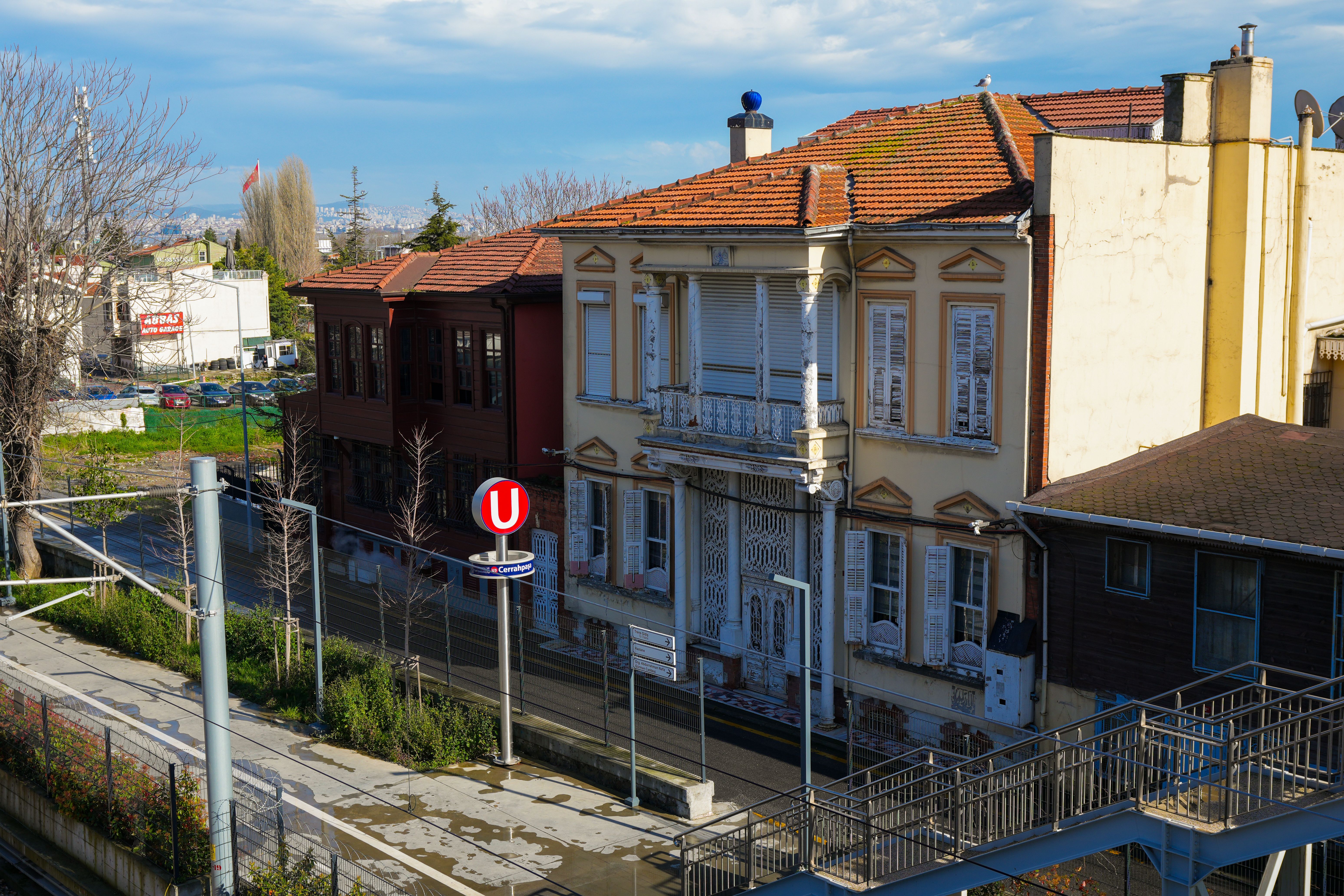 Street view of traditional Istanbul houses in Samatya neighborhood.