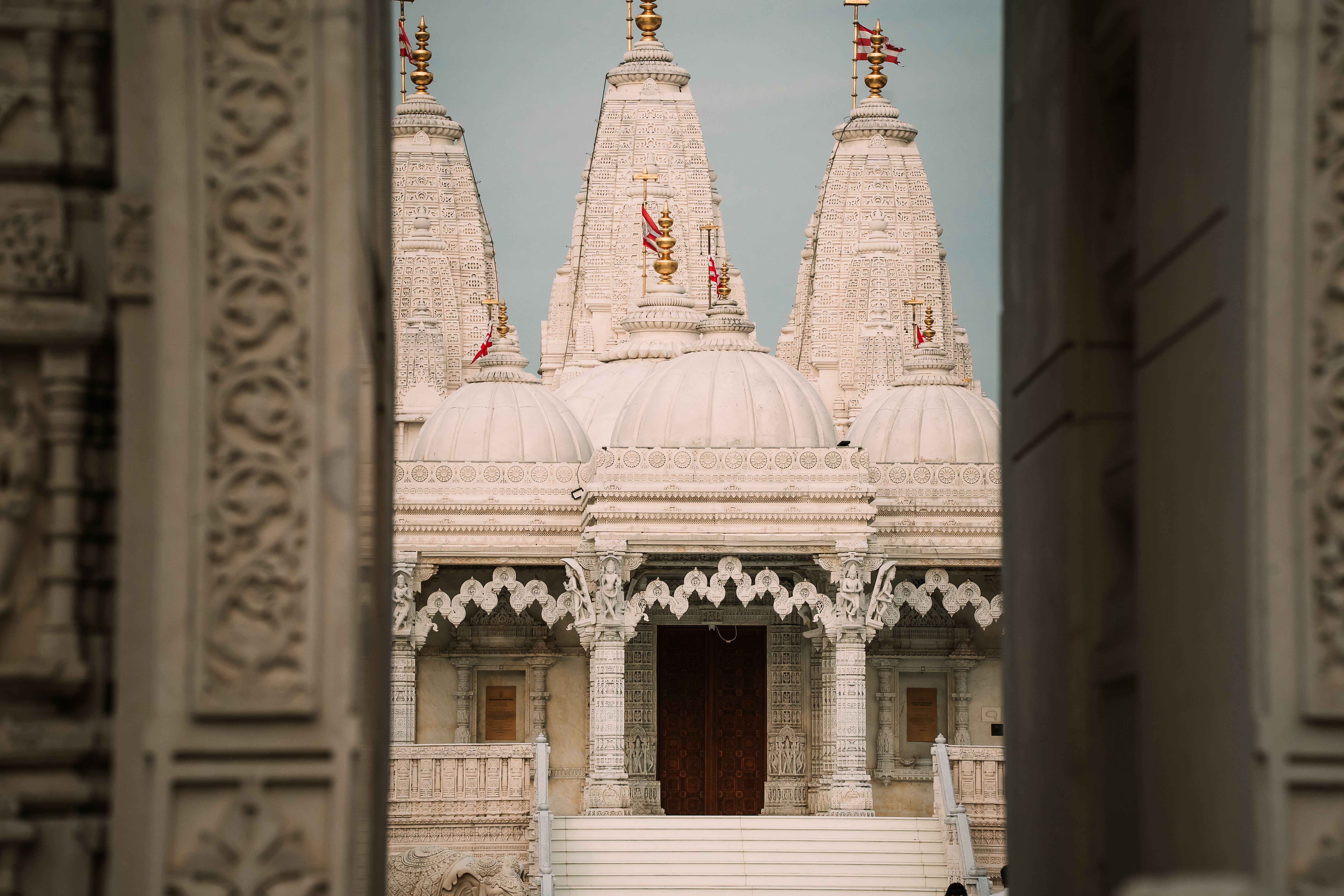 Beautiful architectural detail of Shree Swaminarayan Mandir in Bartlett, Illinois.