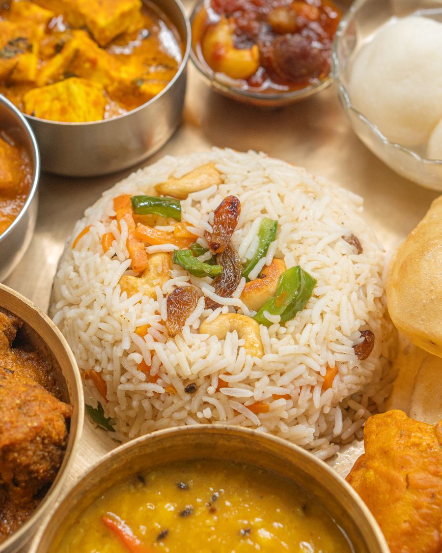 Thali with rice and curry