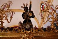 Intricate religious statues in Semana Santa procession, San Fernando, Spain.