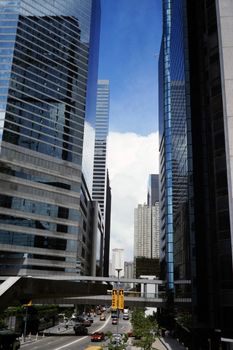 Stunning view of contemporary skyscrapers in a bustling Chinese metropolis under a clear sky.
