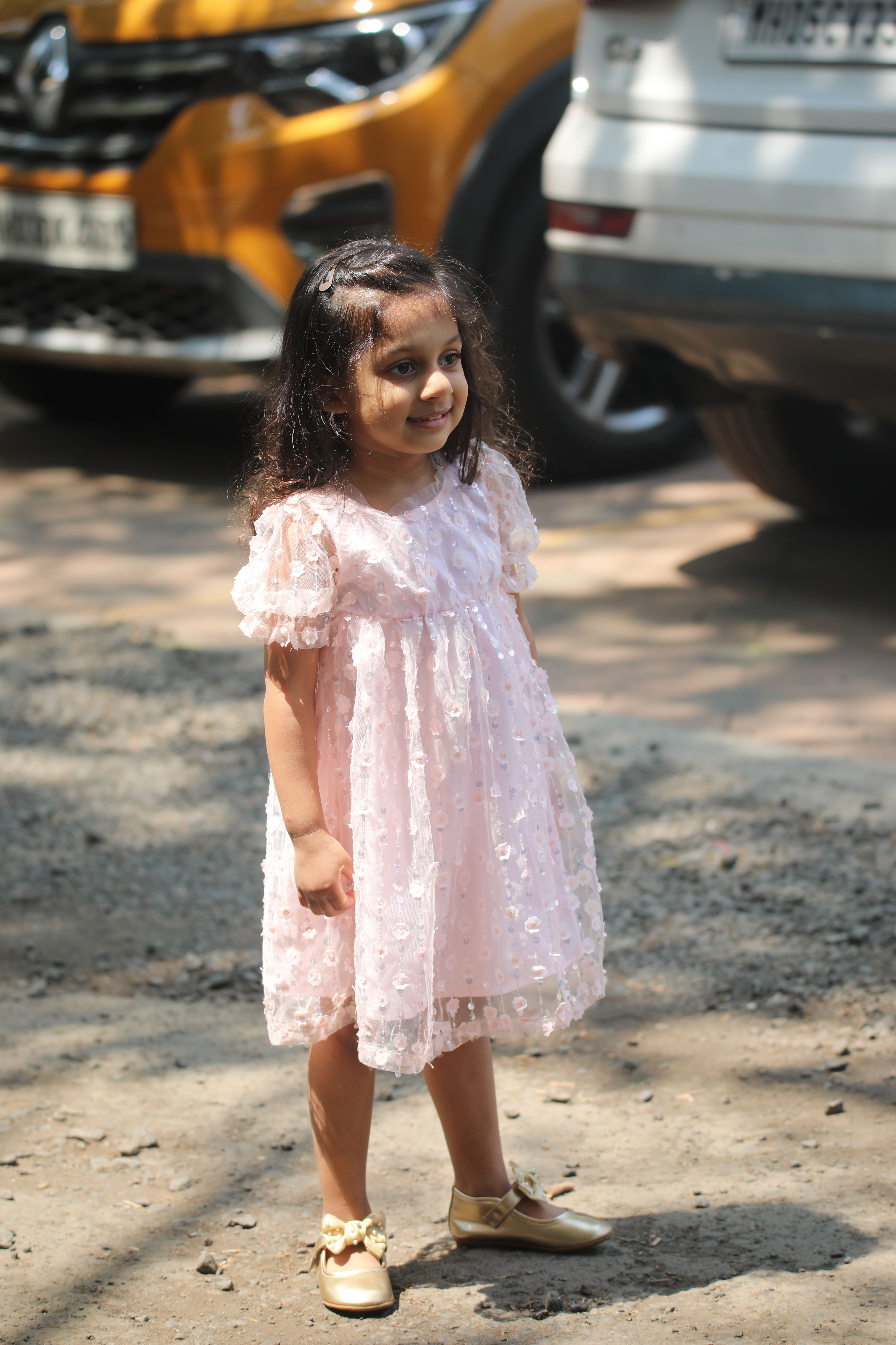 Cute Little Girl in a Floral Pink Dress Outdoors · Free Stock Photo