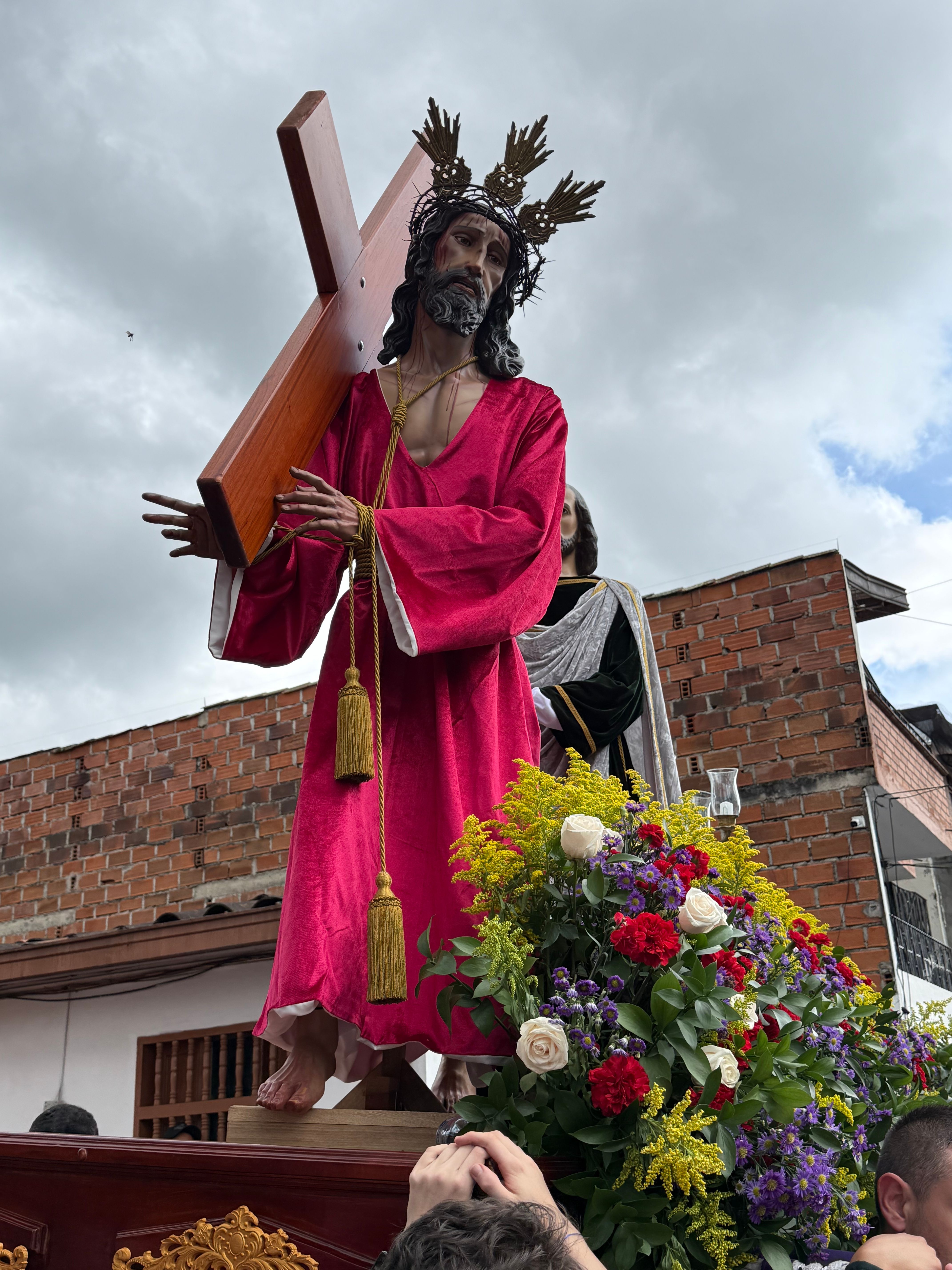 Statue of Jesus carrying the cross during a religious procession in Guarne, Antioquia, Colombia.
