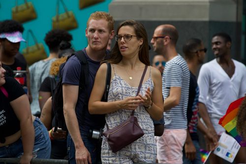 Free A diverse crowd enjoying an outdoor event in New York City, vibrant atmosphere captured. Stock Photo