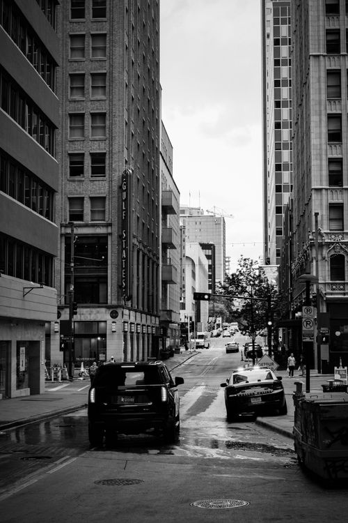 Black And White Urban Street In Downtown Cityscape Free Stock Photo black-and-white-urban-street-in-downtown-cityscape-free-stock-photo