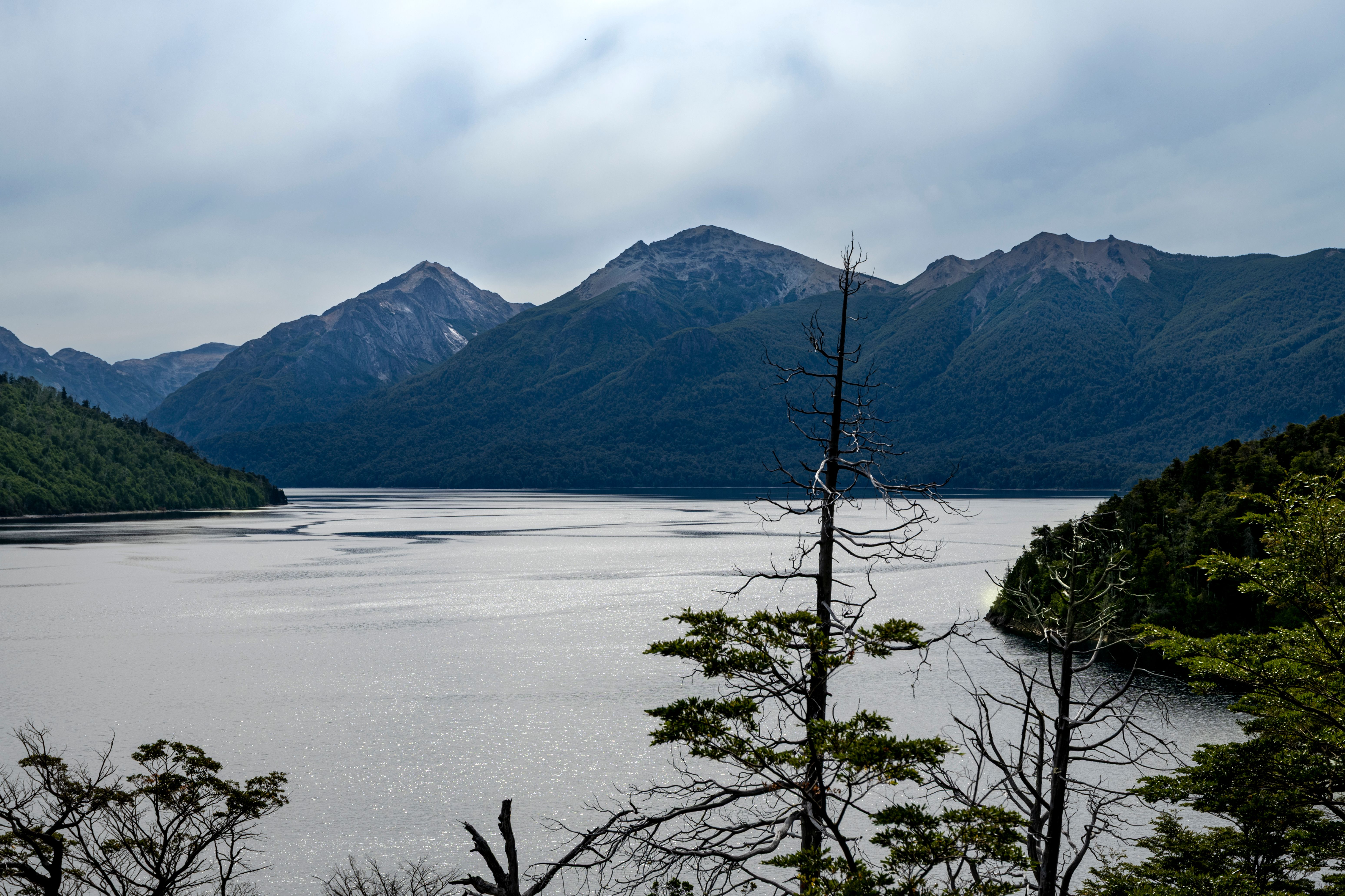 Discover the tranquil beauty of San Carlos de Bariloche with this stunning view of a serene lake and towering mountains.
