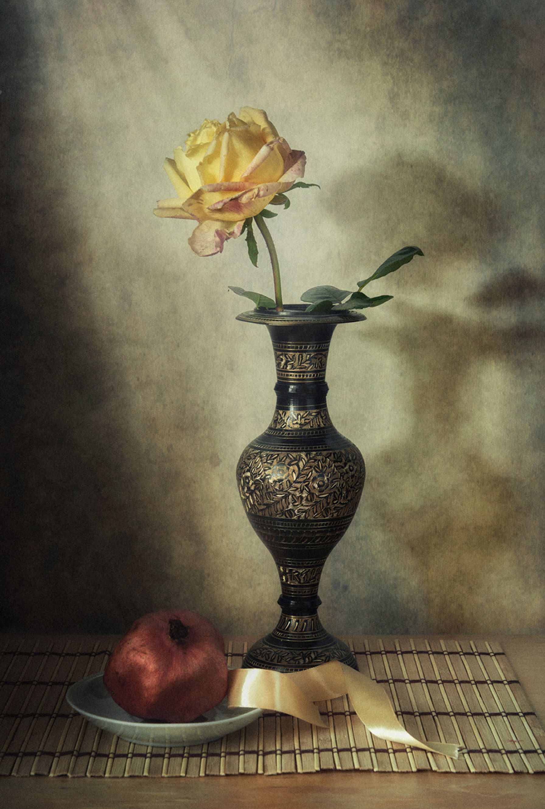 Elegant Vintage Still Life with Rose and Pomegranate · Free Stock Photo