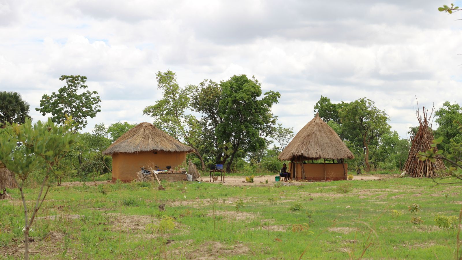 Traditional rural huts in zambian countryside