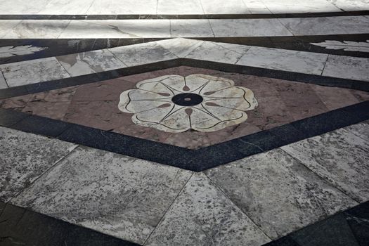 Intricate marble floor pattern at the Siena Cathedral, Toscana, Italy.