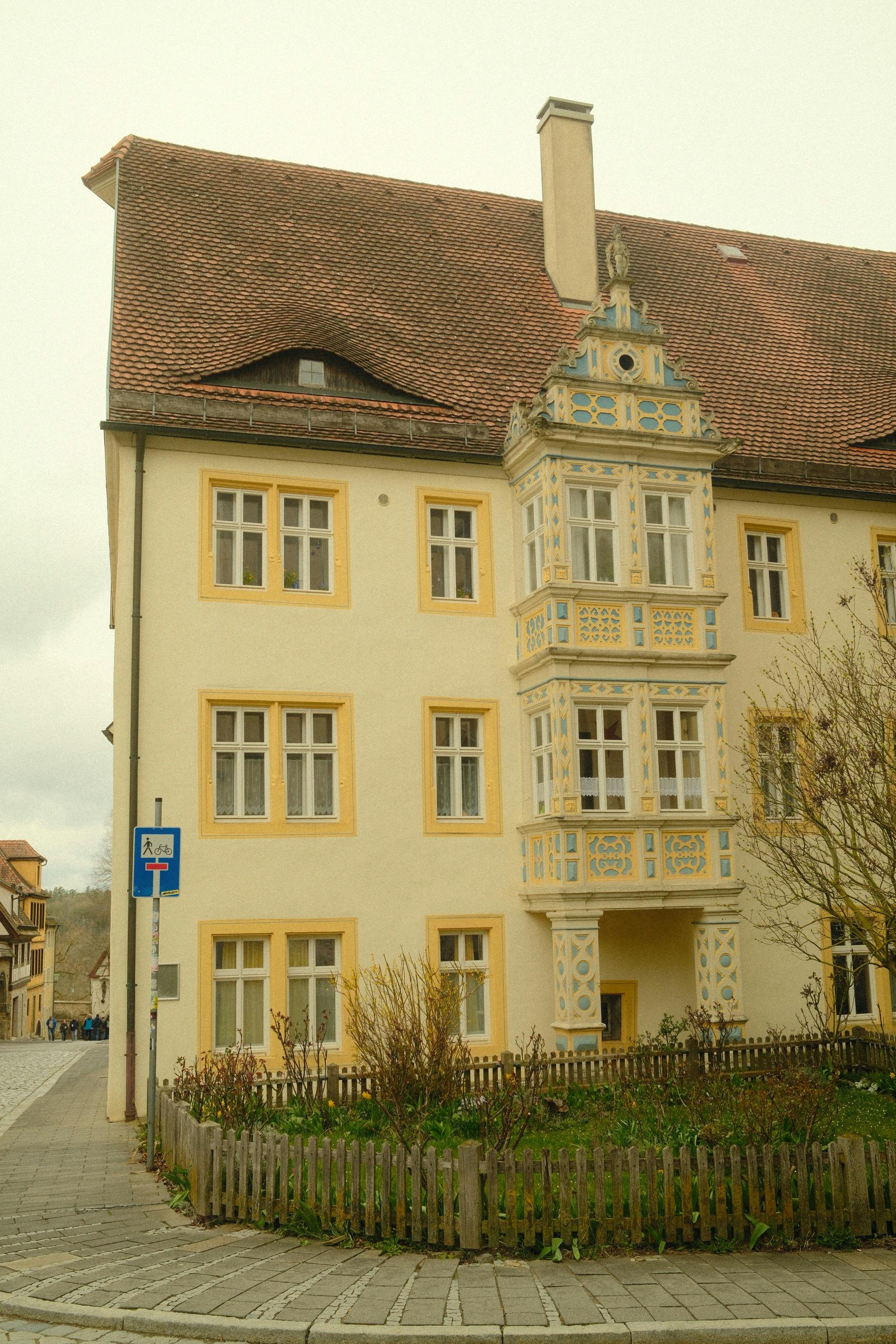 Charming architecture of a historic German building in Rothenburg ob der Tauber.