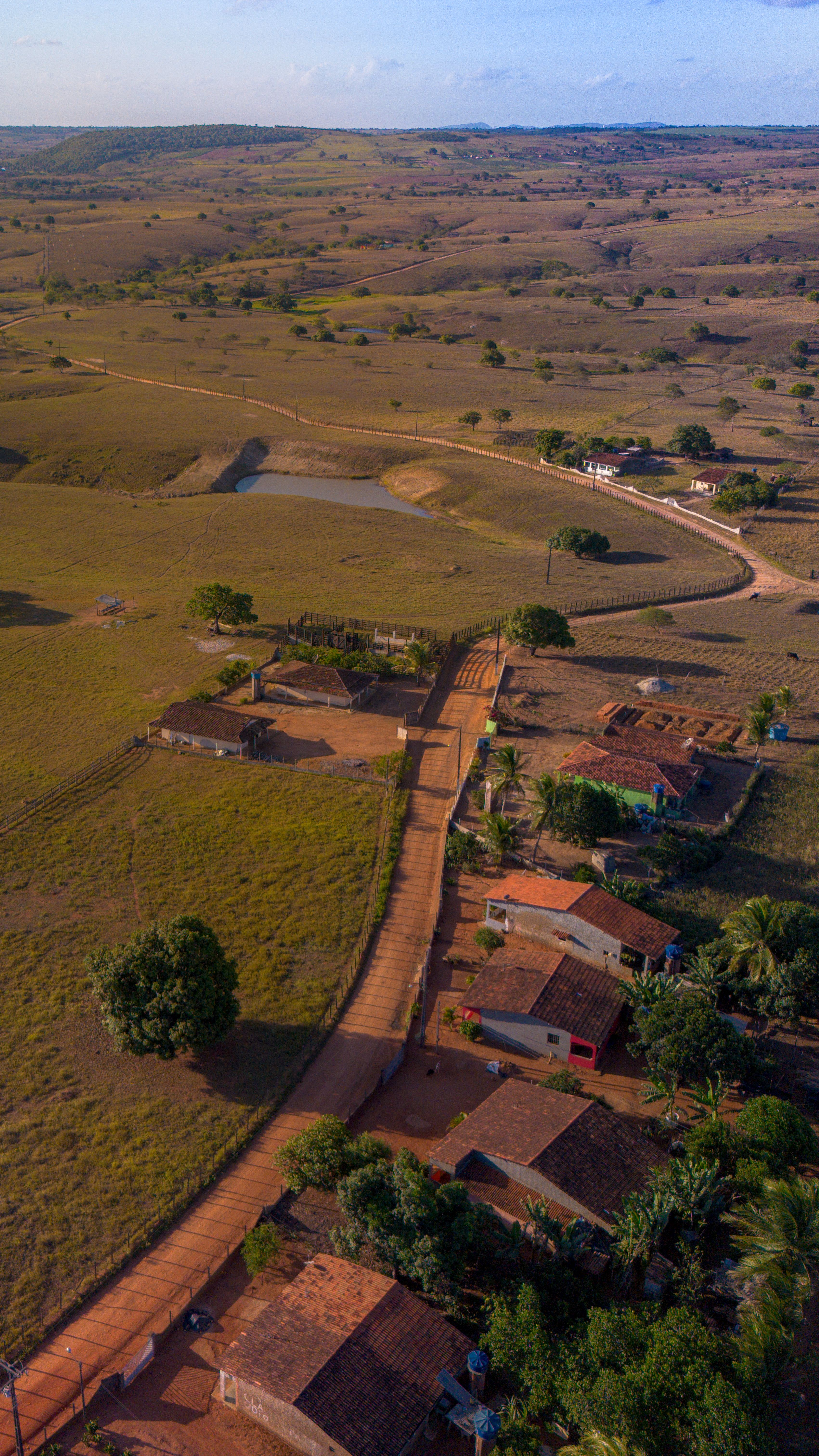 Scenic aerial view of a rural village and countryside in Alagoas, Brazil during daytime.