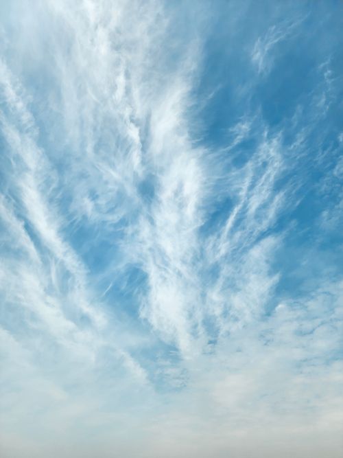 Free A serene blue sky with elegant, wispy clouds captured in Pakistan. Stock Photo