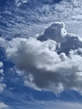 A captivating view of fluffy clouds against a bright blue sky, showcasing nature's beauty.