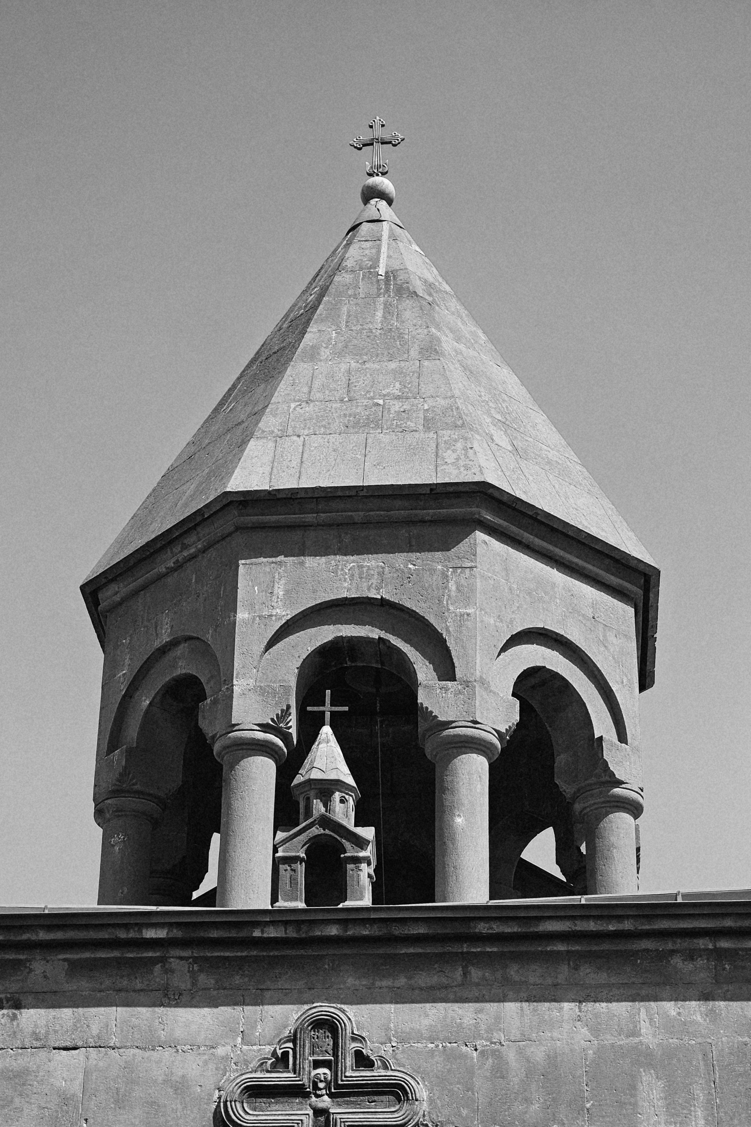 Historic Stone Church Tower with Cross · Free Stock Photo