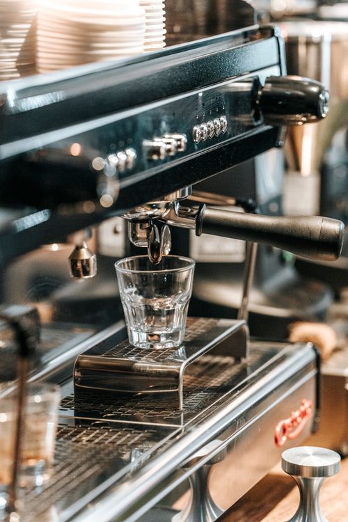 Free Detailed view of an espresso machine in a cozy Istanbul cafe setting, highlighting coffee culture. Stock Photo