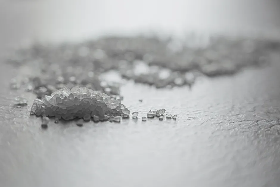 Macro photograph of salt crystals, a familiar ionic compound