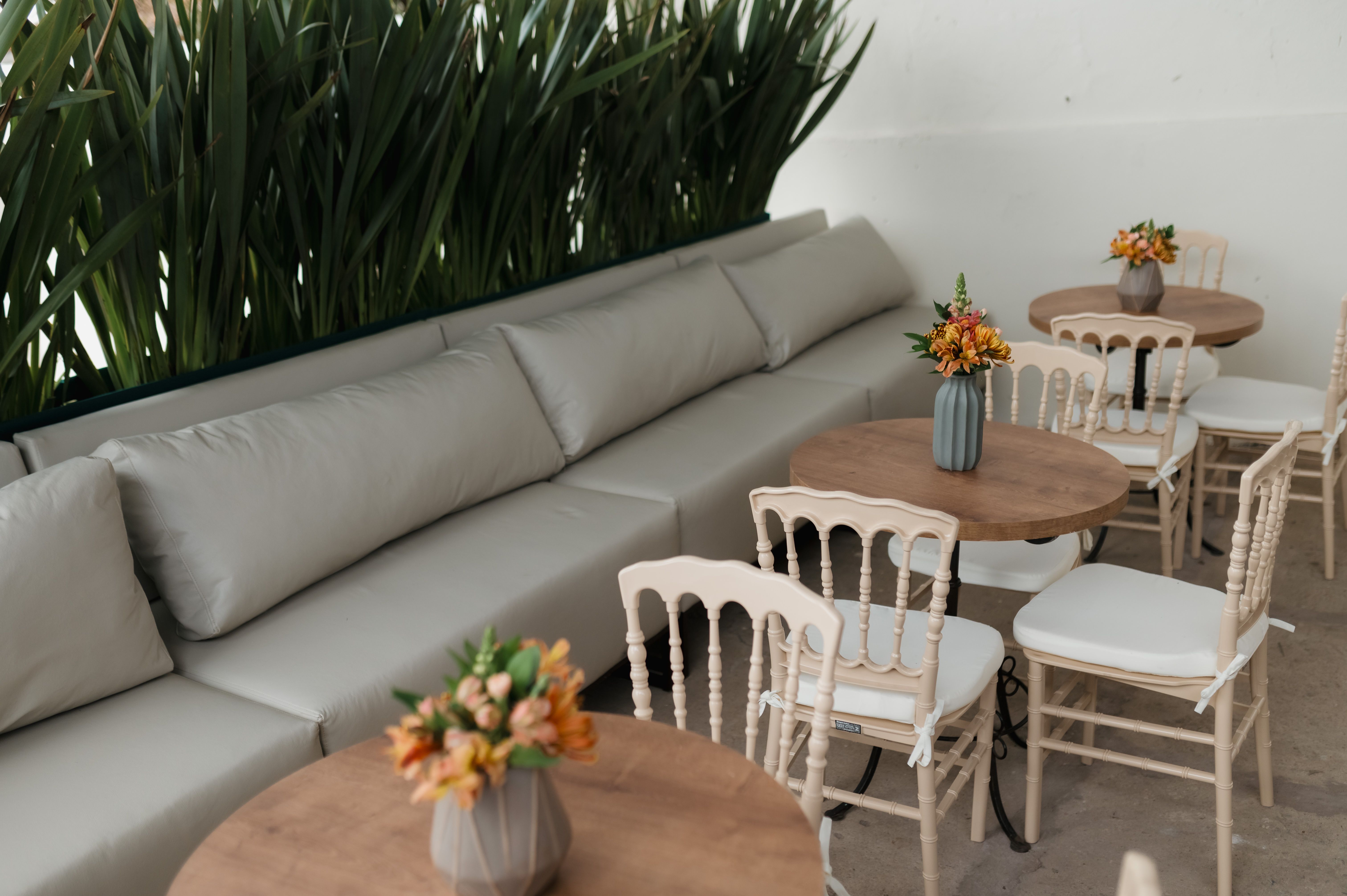 Sunlit dining table set for a relaxed meal at Barny