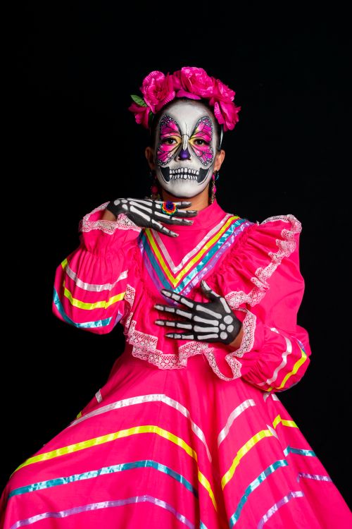 Free Colorful Catrina costume representing Mexican culture and traditions, shot in Toluca de Lerdo, Mexico. Stock Photo