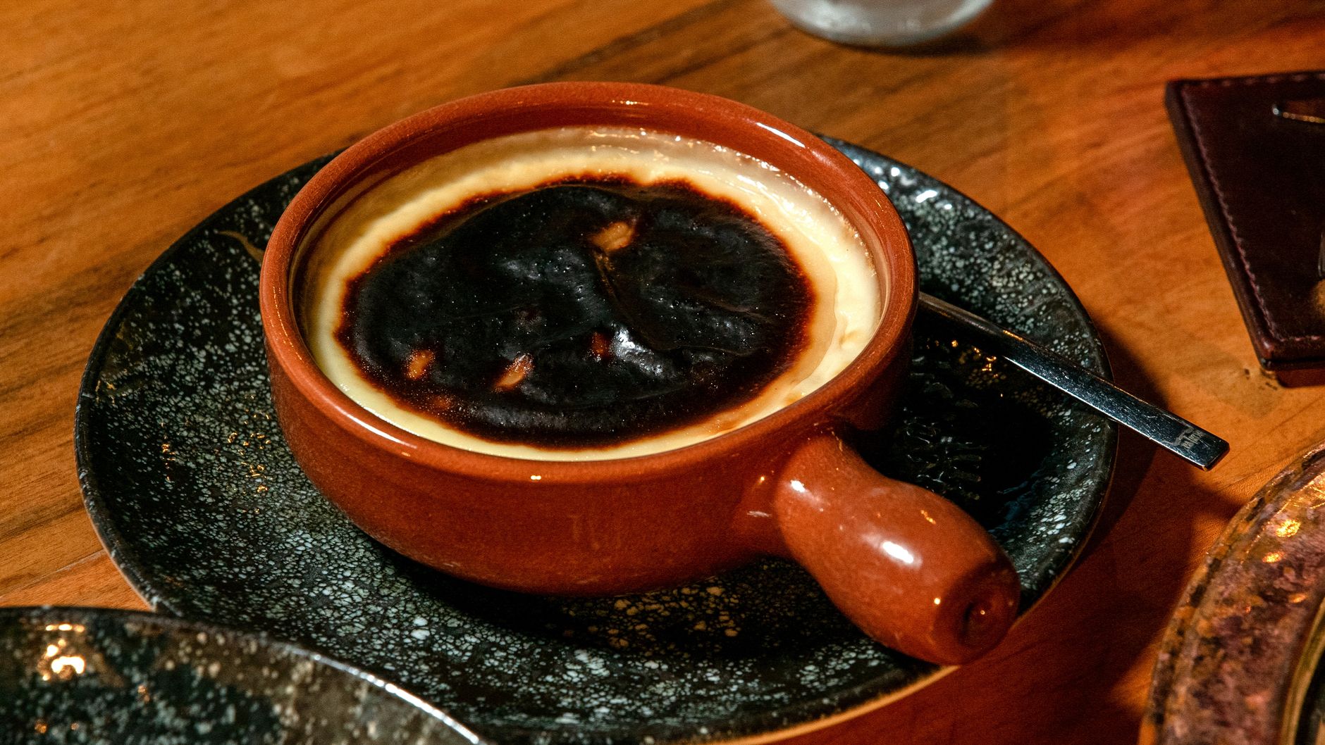 Homemade vegan burnt Basque cheesecake with a caramelized top