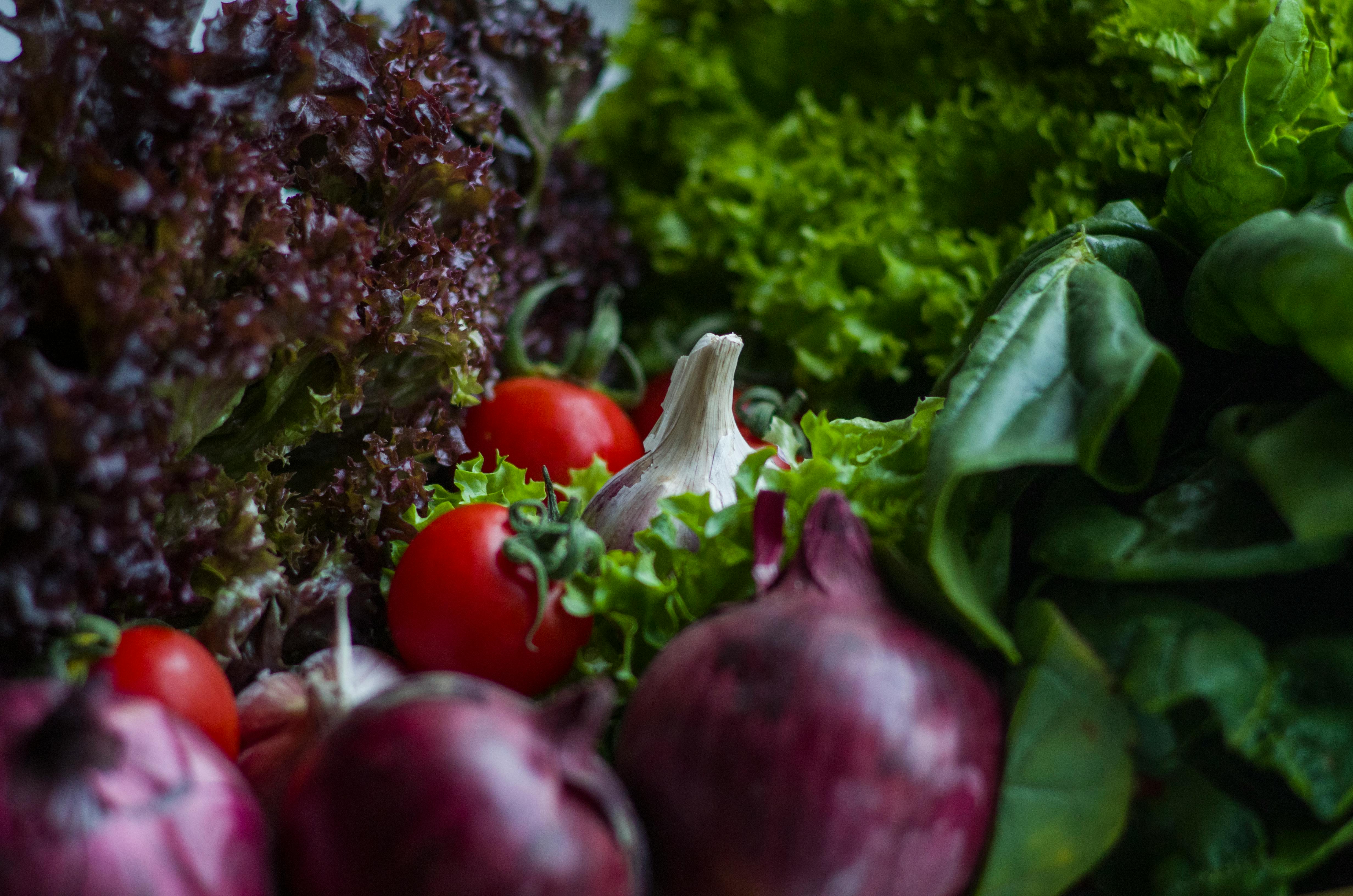 Variedad de verduras frescas de temporada en una cesta