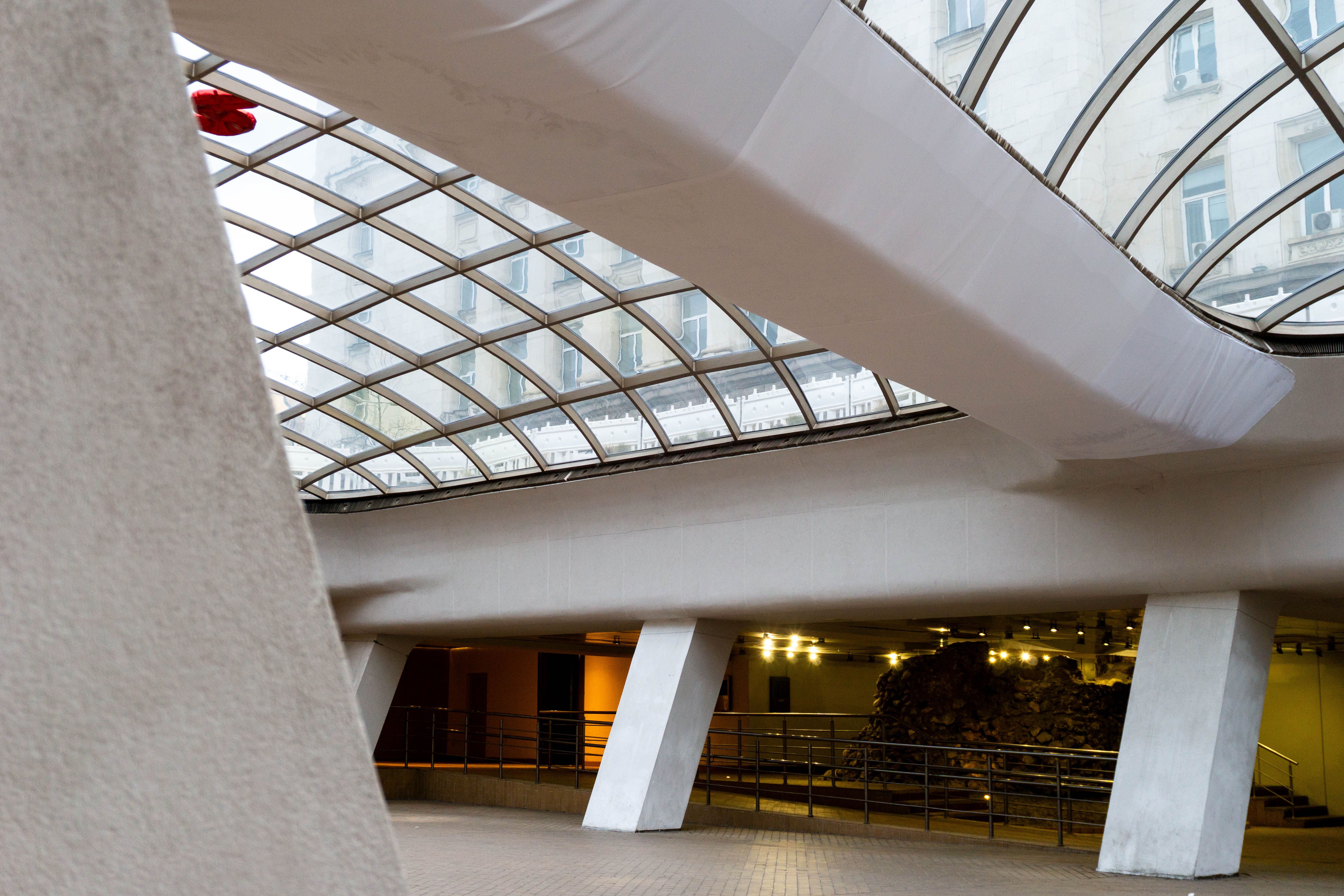Discover a stunning indoor space with a modern glass ceiling in Sofia, Bulgaria.