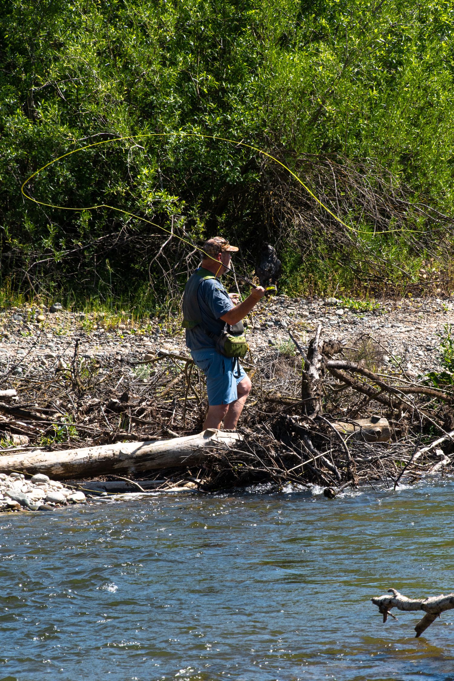 An angler fly fishing on the American River in Sacramento