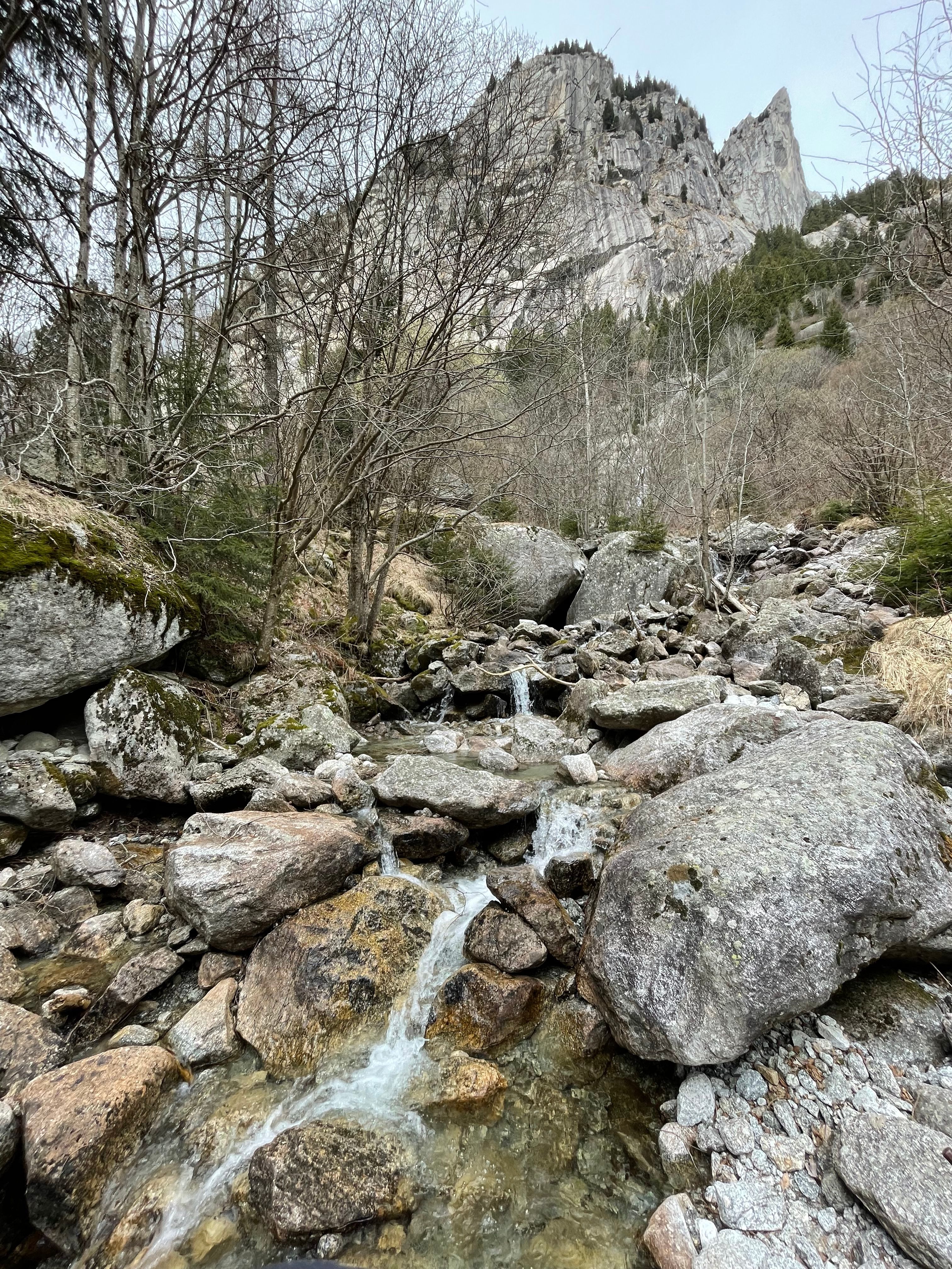 Idyllic mountain stream and rocky terrain in Val Masino, Italy. Perfect for nature lovers.